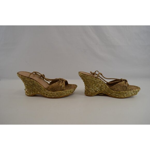 Stuart Weitzman Espadrilles Size 9.5S Strappy Open Toe Wedge Sandals Shiny - Picture 3 of 10